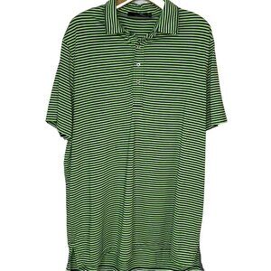Ralph Lauren RLX Polo Shirt Mens XL Green Blue Stripe Golf Performance Top